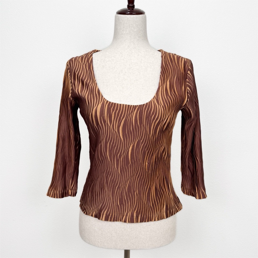 Vtg 90s Grunge Top Womens Medium Brown Textured‎ Whimsy Abstract Retro Fairy USA